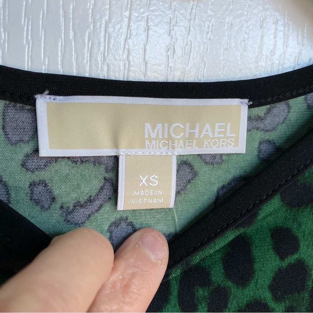 NWT Michael Michael Kors Top Shirt Moss Green Cheetah Print Bell Sleeves Sz XS - Picture 10 of 16